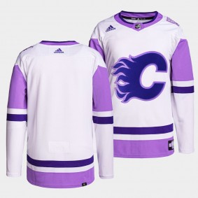 Calgary Flames HockeyFightsCancer Primegreen Authentic Jersey White Purple