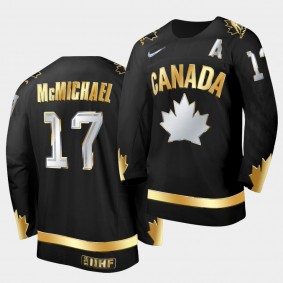 Connor McMichael Canada 2021 IIHF World Junior Championship Jersey Black Golden Limited Edition