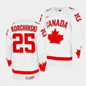 Kevin Korchinski 2023 IIHF WJC Canada Hockey #25 White One Leaf Jersey Men