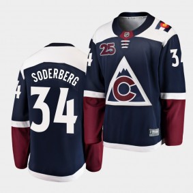 Carl Soderberg Colorado Avalanche 2021 Alternate Blue 25th Anniversary Men Jersey