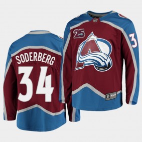 Carl Soderberg Colorado Avalanche 2021 Home Burgundy 25th Anniversary Men Jersey