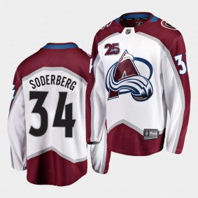 Carl Soderberg Colorado Avalanche 2021 Away White 25th Anniversary Men Jersey