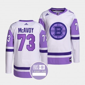 Boston Bruins Charlie McAvoy Hockey Fights Cancer Jersey #73 White Purple Primegreen Authentic