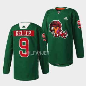 Arizona Coyotes 2022 Howliday Clayton Keller #9 Green Jersey Warmup