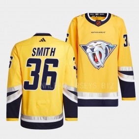 Cole Smith Nashville Predators 2022 Reverse Retro 2.0 Yellow #36 Authentic Primegreen Jersey Men's