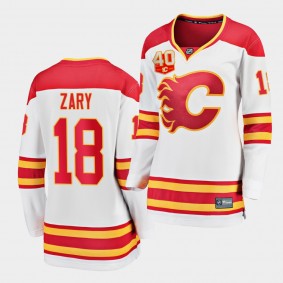 Connor Zary Flames #18 2020 NHL Draft Away 40th Anniversary logo Women Jersey