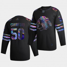 Corey Crawford Holographic Special Blackhawks #50 William M. Jennings Trophy Black Jersey