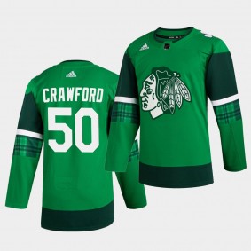 Corey Crawford #50 Blackhawks 2020 St. Patrick's Day Authentic Player Green Jersey Men's