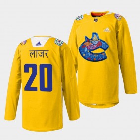 Vancouver Canucks 2022 Diwali Night Curtis Lazar #20 Yellow Jersey Warmup