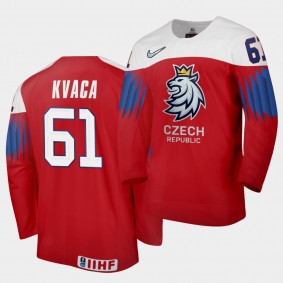 Czech Republic Team Petr Kvaca 2021 IIHF World Championship #61 Away Red Jersey