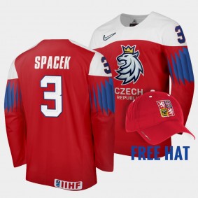 David Spacek Czechia Hockey 2022 IIHF World Junior Championship Free Hat Jersey Red