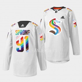 Seattle Kraken 2023 LGBTQ Pride Night Daniel Sprong #91 White Jersey warmup