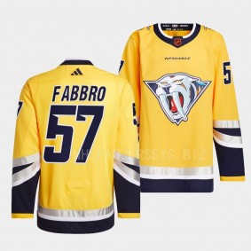 Dante Fabbro Nashville Predators 2022 Reverse Retro 2.0 Yellow #57 Authentic Primegreen Jersey Men's