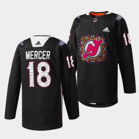 Dawson Mercer Devils #18 2022 Hispanic Heritage Night Jersey Black Warm-Up