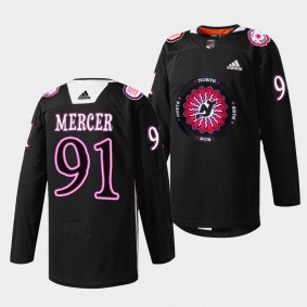 New Jersey Devils 2022 Hispanic Heritage Night Dawson Mercer #91 Black Warmup Jersey Men's