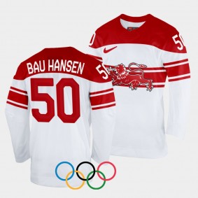 Mathias Bau Hansen Denmark Hockey 2022 Winter Olympics Home Jersey White