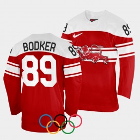 Denmark Hockey #89 Mikkel Bodker 2022 Winter Olympics Red Jersey Away