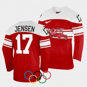 Denmark Hockey #17 Nicklas Jensen 2022 Winter Olympics Red Jersey Away