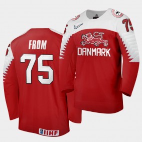 Mathias From Denmark Team 2021 IIHF World Championship Away Red Jersey