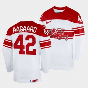 Denmark Hockey #42 Mikkel Aagaard 2022 IIHF World Championship White Jersey Home