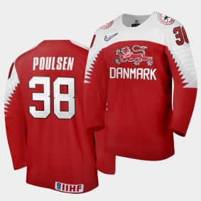 Morten Poulsen Denmark Team 2021 IIHF World Championship Away Red Jersey