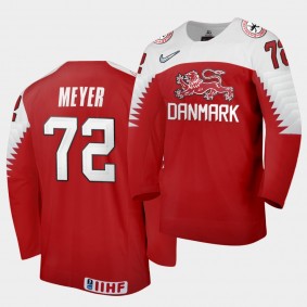 Nicolai Meyer Denmark Team 2021 IIHF World Championship Away Red Jersey