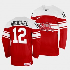 Nicolai Weichel 2022 IIHF World Championship Denmark Hockey #12 Red Jersey Away