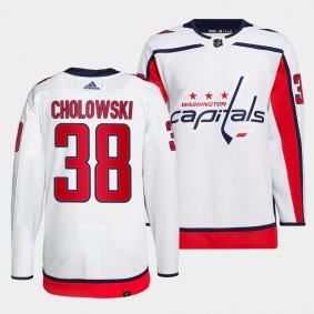 Dennis Cholowski #38 Capitals Away White Jersey 2021-22 Primegreen Authentic Pro