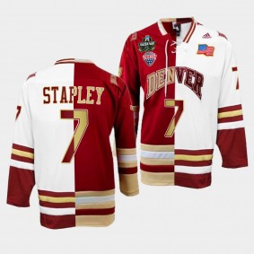 Brett Stapley Denver Pioneers 2022 Frozen Four Championship Crimson White Split Edition Jersey 7