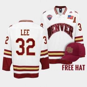 Justin Lee Denver Pioneers 2022 NCAA Regional Finals White Hockey Jersey 32