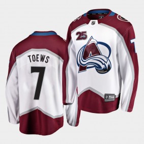 Devon Toews Colorado Avalanche 2020-21 Away Men White 25th Anniversary Jersey