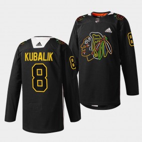 Dominik Kubalik Blackhawks #8 Foundation Night Jersey Black Warm-Up