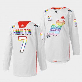 Dougie Hamilton New Jersey Devils LGBTQ Pride Night 2022 White Warmup Jersey