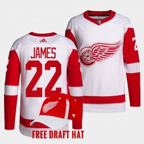 Detroit Red Wings Dylan James 2022 NHL Draft White Authentic Primegreen Jersey Away