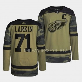 Detroit Red Wings 2022 Veterans Day Dylan Larkin #71 Camo Warmup Jersey Men's