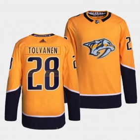 Eeli Tolvanen #28 Predators Home Gold Jersey 2021-22 Primegreen Authentic