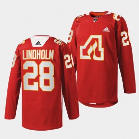 Elias Lindholm #28 Atlanta Flames 2022 50th Anniversary Warm-Up Red Jersey