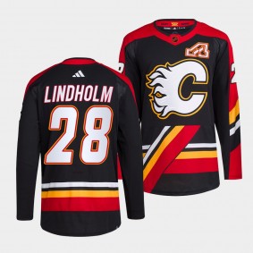 Elias Lindholm Calgary Flames 2022 Reverse Retro 2.0 Black #28 Authentic Primegreen Jersey Men's