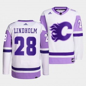 Calgary Flames Elias Lindholm 2021 HockeyFightsCancer Jersey #28 White Primegreen