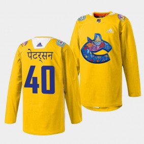 Vancouver Canucks 2022 Diwali Night Elias Pettersson #40 Yellow Jersey Warmup