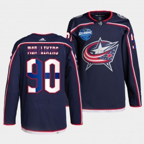 Columbus Blue Jackets 2022 NHL Global Series Elvis Merzlikins #90 Navy Jersey Finland Edition