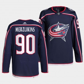 Elvis Merzlikins #90 Blue Jackets Home Navy Jersey 2021-22 Pro Authentic