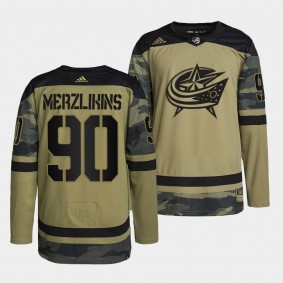 Columbus Blue Jackets Elvis Merzlikins Military Appreciation Night #90 Camo Jersey Practice