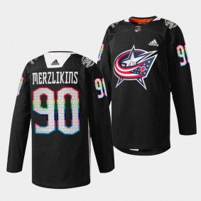 Columbus Blue Jackets Elvis Merzlikins HockeyIsForEveryone #90 Black Jersey Warmup