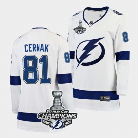 Erik Cernak Tampa Bay Lightning 2021 Stanley Cup Champions White Away Women Jersey