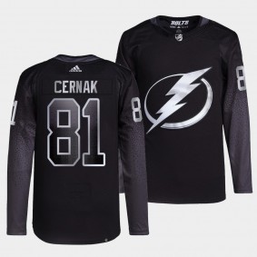 Erik Cernak #81 Lightning Alternate Black Jersey 2021-22 Primegreen Authentic