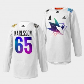 San Jose Sharks Erik Karlsson Pride Night 2022 #65 White Jersey HockeyIsForEveryone