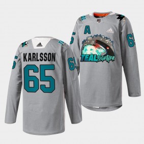 San Jose Sharks Erik Karlsson Fan Appreciation #65 Gray Jersey Teal Togehter