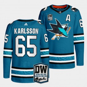 Wilson 24 patch Erik Karlsson San Jose Sharks Authentic Pro #65 Teal Jersey