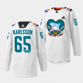 Erik Karlsson San Jose Sharks 2023 Pride Night White #65 Specialty Warm-Up Jersey Men's